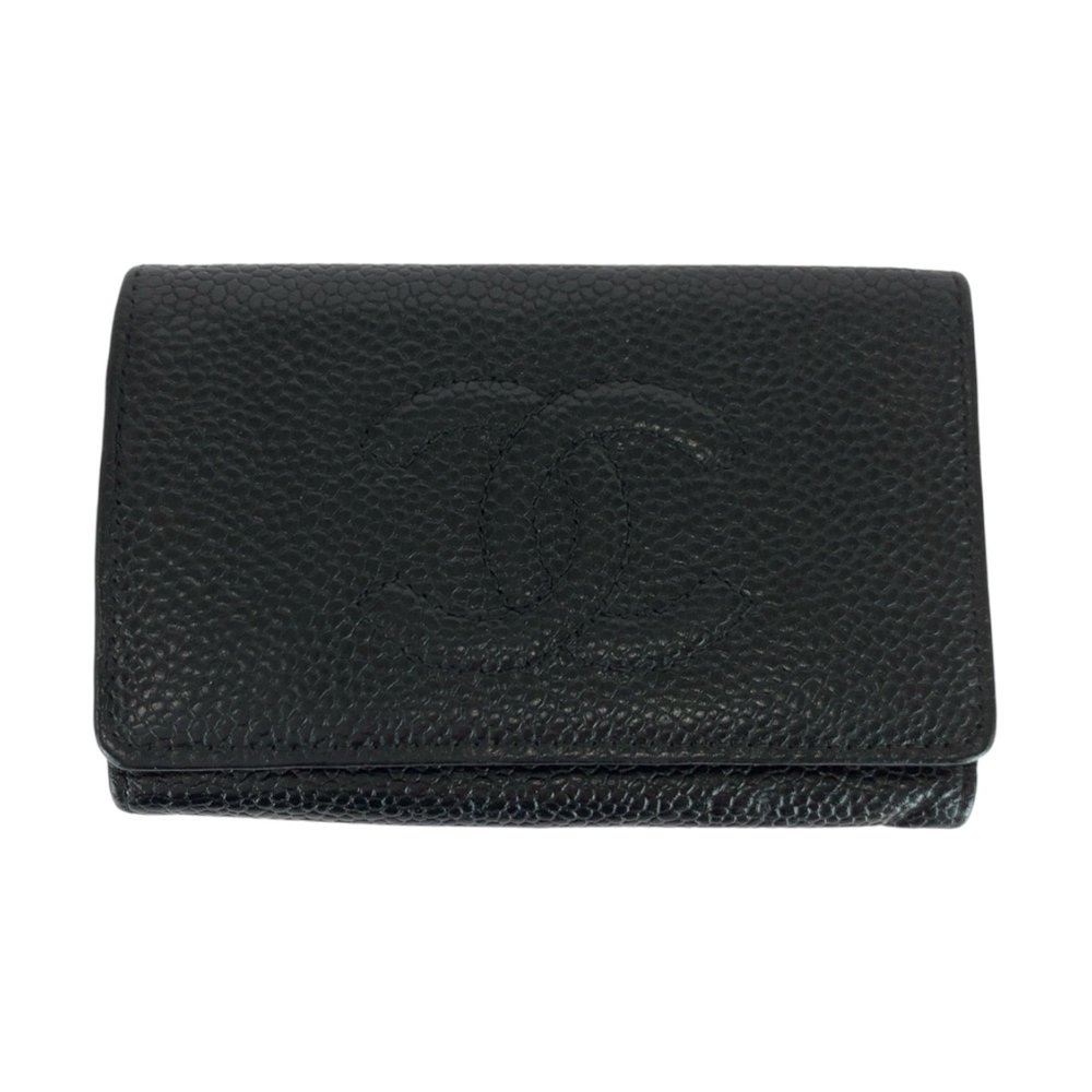 CHANEL Vintage Coco Mark Black Leather Key Case with Gold Hardware, 6 Rings,